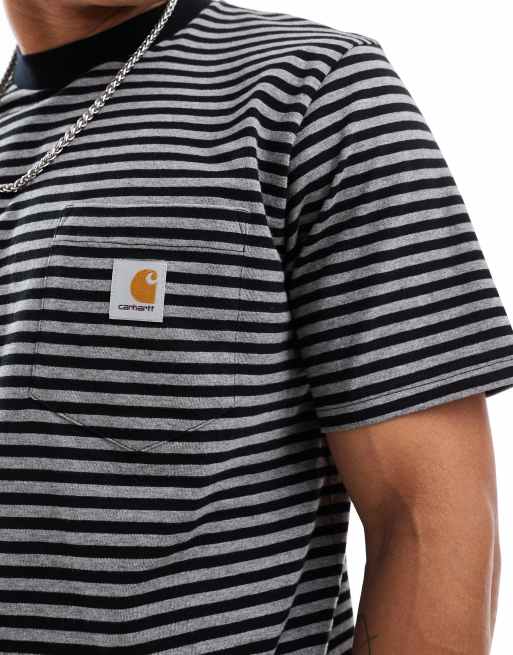 Carhartt WIP - Verner - T-shirt nera a righe con tasca, 4 di 4