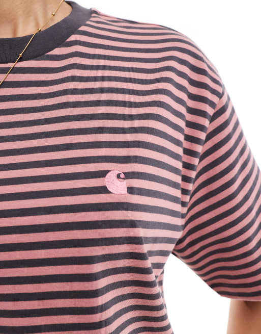 Carhartt WIP – Verner – T-shirt w różowe paski, 4 z 4
