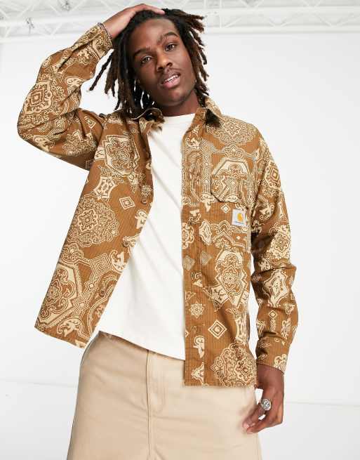 Carhartt WIP verse paisley long sleeve shirt in tan | ASOS