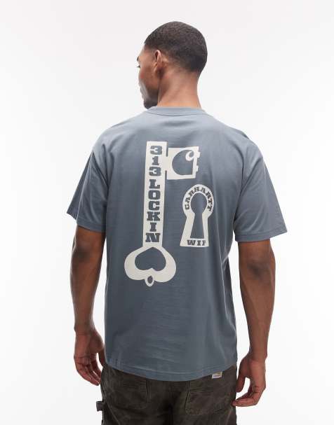 Carhartt WIP - Vestige Lock - Skiferblå T-shirt med rygprint - view 1