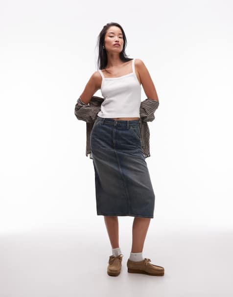 Carhartt WIP – Vintageblå jeanskjol i midilängd utan förstärka knän - view 1