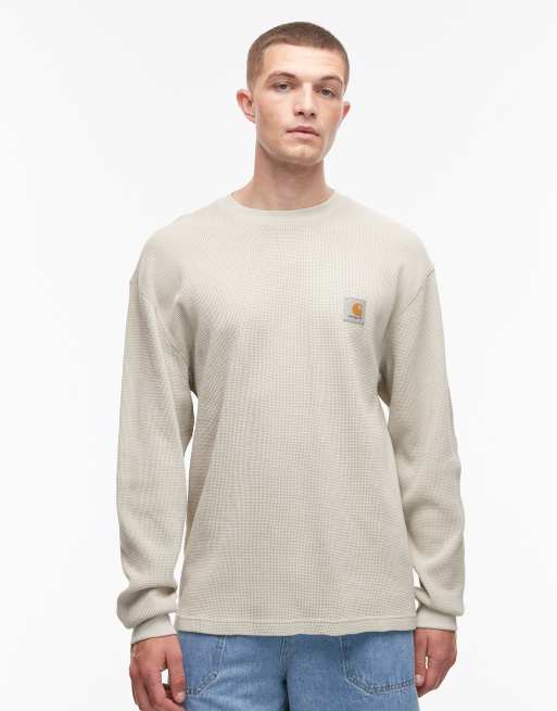 Carhartt WIP – Vista – Beige, våfflad t-shirt i loose fit med långa ärmar