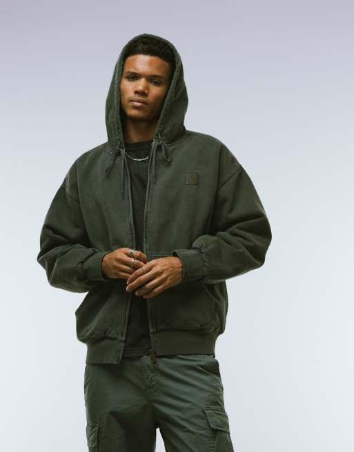 Carhartt WIP – Vista – Czarna sprana bluza z kapturem oversize zapinana na zamek