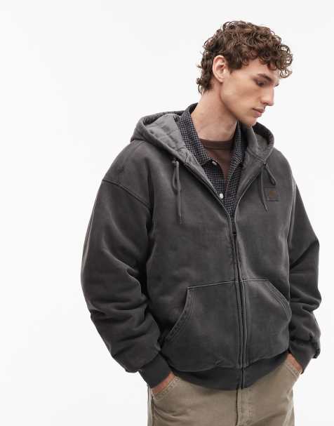 Carhartt WIP - Vista - Felpa oversize nero slavato con cappuccio e chiusura con zip - view 1
