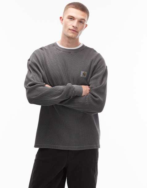Carhartt WIP vista loose fit long sleeve waffle t-shirt in washed black