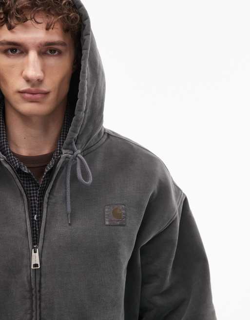 Carhartt WIP Vista oversized zip through hoodie in washed black, 4 of 5
