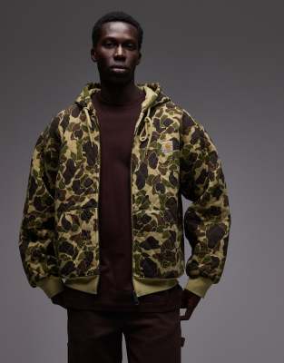 Carhartt WIP Carhartt WIP vista oversized zip through quilted hoodie in camo-Green