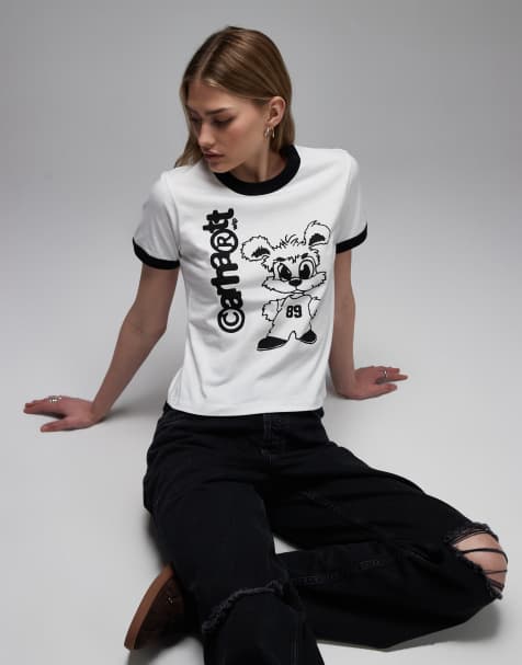 Carhartt WIP – Vit och svart t-shirt med kantrand - view 1