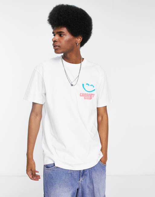 Carhartt WIP – Vit t-shirt med glad symbol