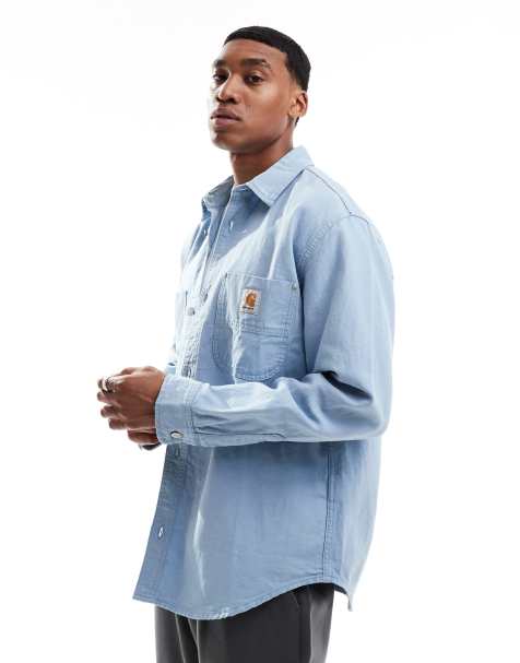 Carhartt WIP walter denim shirt with double pockets in light blue wash - view 1