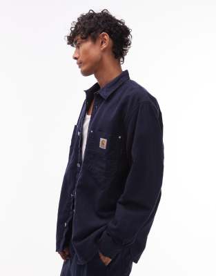 Carhartt WIP walter shirt jacket with pocket detail in navy | ASOS