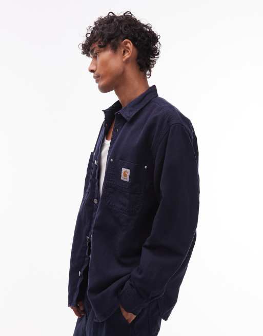 Carhartt WIP walter shirt jacket with pocket detail in navy | ASOS