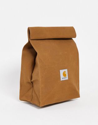 Carhartt WIP water repellent canvas lunch bag in brown