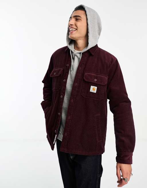 Carhartt WIP whitsome corduroy quilted shirt in burgundy | ASOS