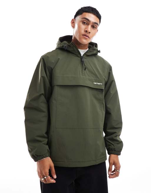 Carhartt WIP – Windjacke zum Reinschlüpfen in Grün mit kurzem Reißverschluss