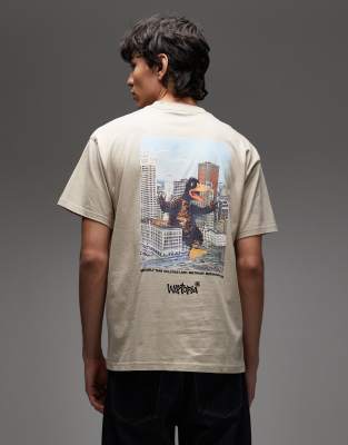 WIP - Wiptopia - Locker sitzendes T-Shirt in Beige mit Rückenprint-Neutral Neutral XS
