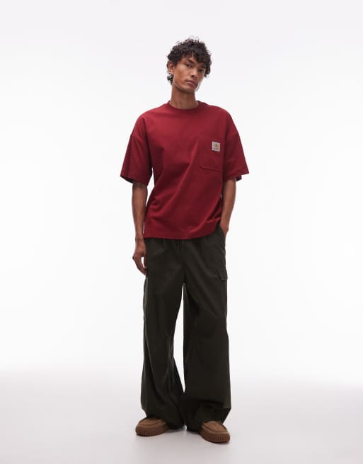 Carhartt WIP - Work - Camiseta rojo oscuro de corte cuadrado extragrande con bolsillo, 2 de 5