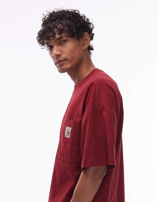 Carhartt WIP – Work – Kastiges Oversize-T-Shirt in Dunkelrot mit Brusttasche, 4 von 5