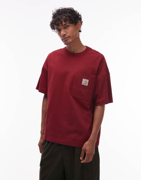 Carhartt WIP - Work - Mørkerød oversized T-shirt med firkantet pasform og lomme - view 1