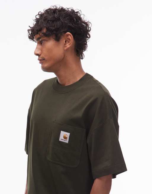 Carhartt WIP - Work Pocket - Olivengrøn T-shirt i firkantet pasform, 4 af 5