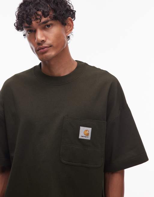 Carhartt WIP - Work Pocket - Olivengrøn T-shirt i firkantet pasform, 5 af 5