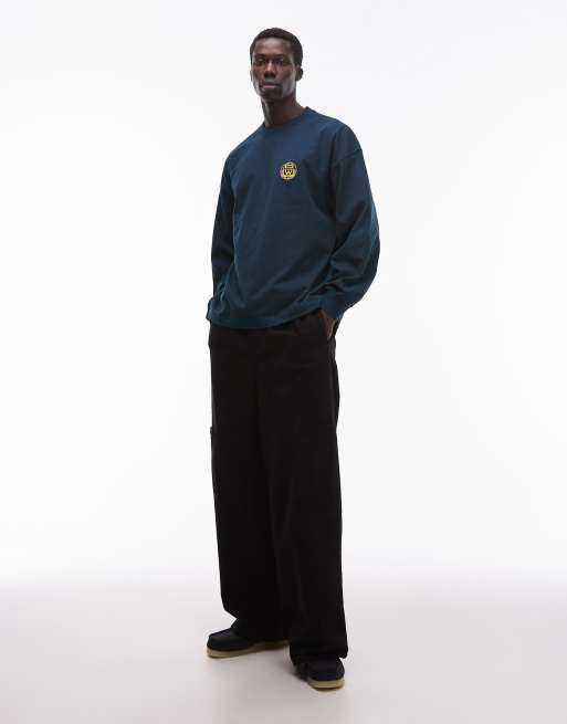 Carhartt WIP world class back print boxy fit  long sleeve t-shirt in dark blue, 2 of 5