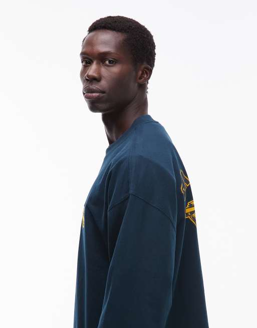 Carhartt WIP world class back print boxy fit  long sleeve t-shirt in dark blue, 4 of 5