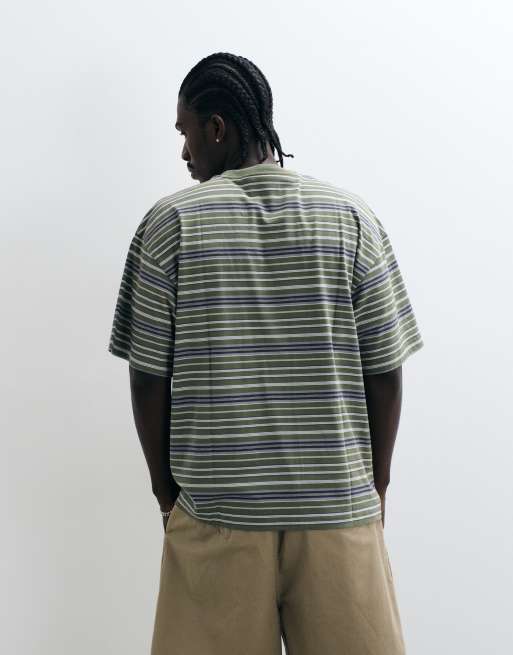 Carhartt WIP zane t-shirt in green and blue stripe, 5 of 5
