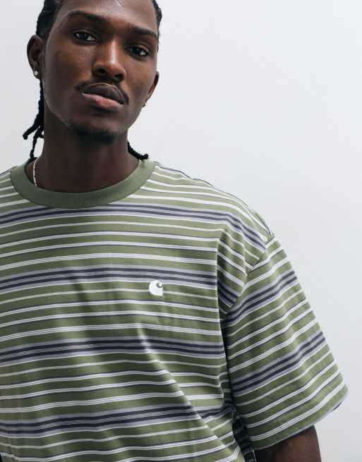 Carhartt WIP Zane T-shirt med grønne og blå striber, 3 af 5