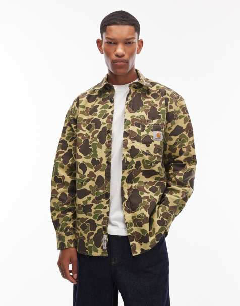 Carhartt WIP duck long sleeve shirt in green camo