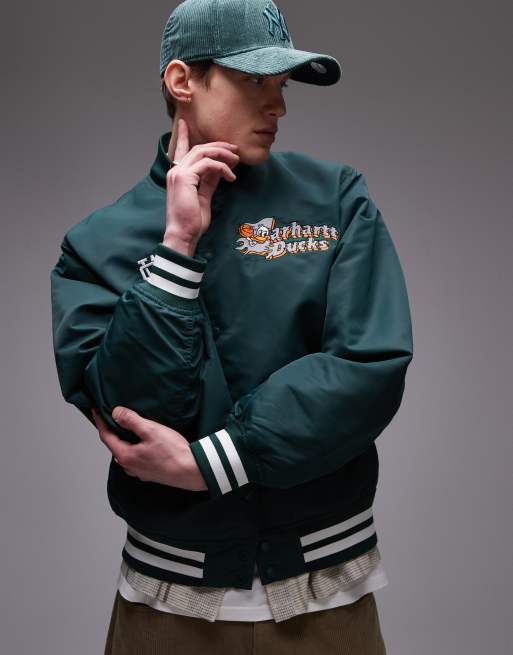 Carhartt WIP – Zielona kurtka bomberka z nadrukiem z motywem kaczek