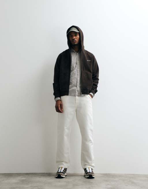 Carhartt WIP zip through hoodie with paint splatter effect in dark brown, 2 of 5