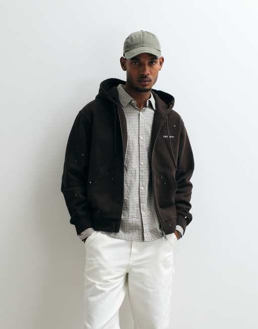 Carhartt WIP zip through hoodie with paint splatter effect in dark brown, 5 of 5