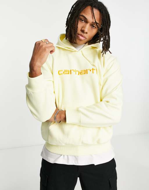 Carhartt WIP – Żółta bluza z kapturem i haftowanym napisem