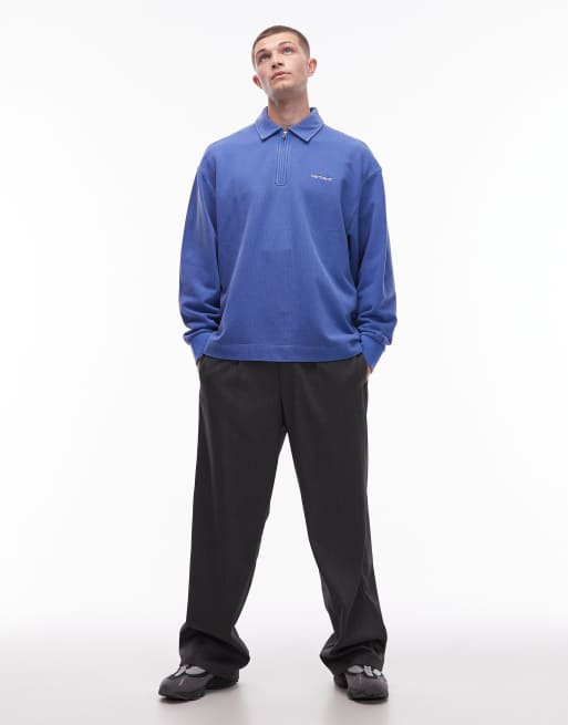 Carhartt WUP - Kraftig blå sweatshirt i piqué med halv lynlås, 2 af 5