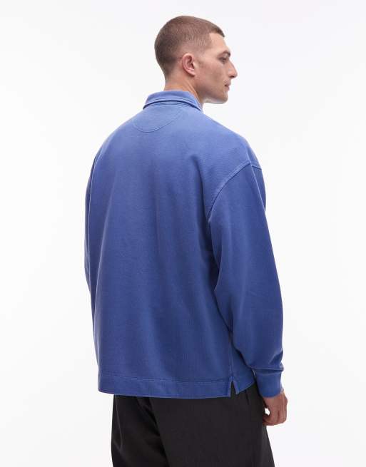 Carhartt WUP - Kraftig blå sweatshirt i piqué med halv lynlås, 3 af 5