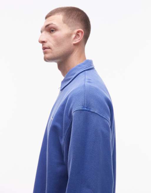 Carhartt WUP - Kraftig blå sweatshirt i piqué med halv lynlås, 4 af 5