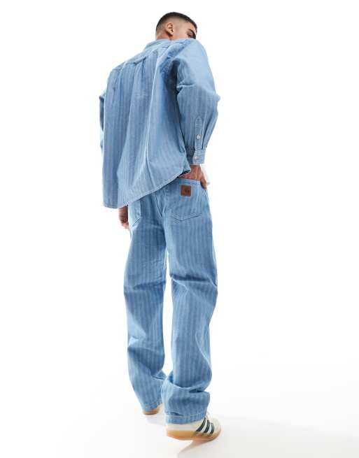Carhatt WIP - Menard - Jeans affusolati blu a spina di pesce in coordinato, 3 di 5