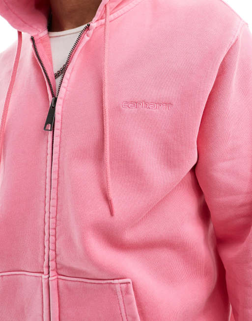 Carhattt WIP duster script garment dyed zip through hoodie in pink