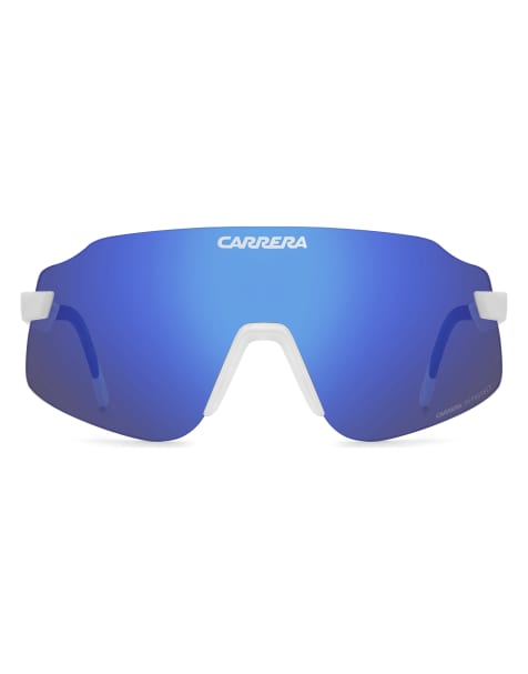 Carrera – Rechteckige Sonnenbrille in Weiß mit blauen Gläsern - view 1