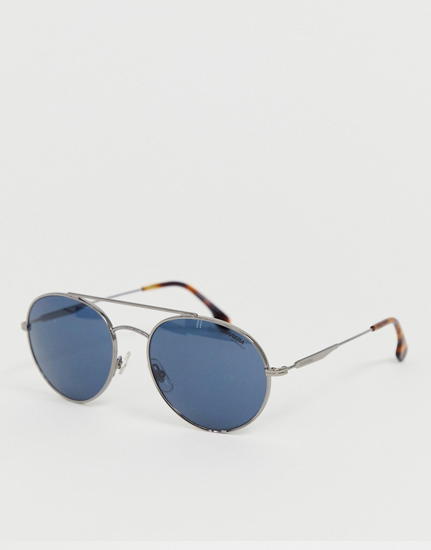 Carrera Round Metal Frame Sunglasses with Brow Bar-Blue