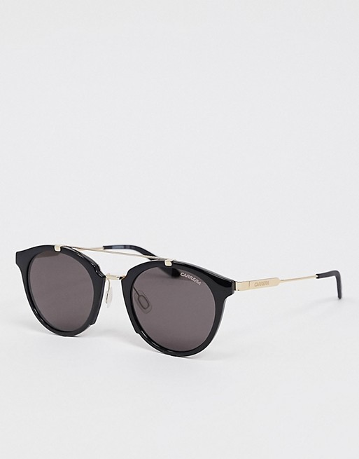 Carrera round sunglasses in black with brow bar