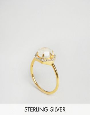 Carrie Elizabeth Hexagon Moonstone & Single Cut Diamond Ring