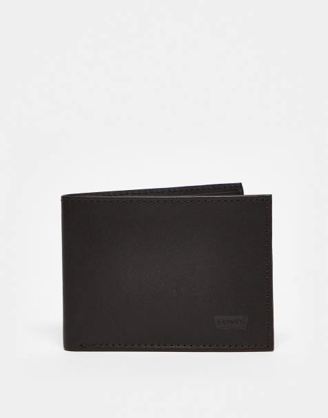 Cartera marrón plegable con logo de ala de murciélago de cuero de Levi's - view 1