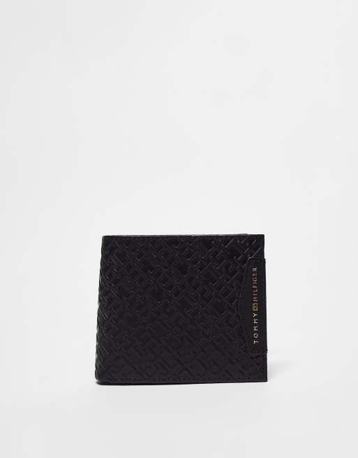 Cartera negra con diseño de monograma de cuero premium de Tommy Hilfiger
