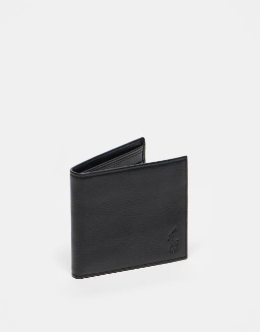 Cartera negra plegable con logo de cuero de Polo Ralph Lauren