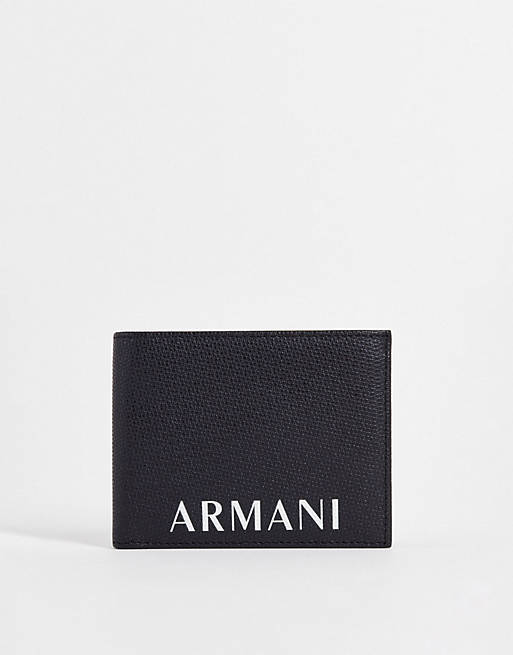Hombre Other | Cartera negra plegable en tres partes con logo de texto de Armani Exchange - UD78311
