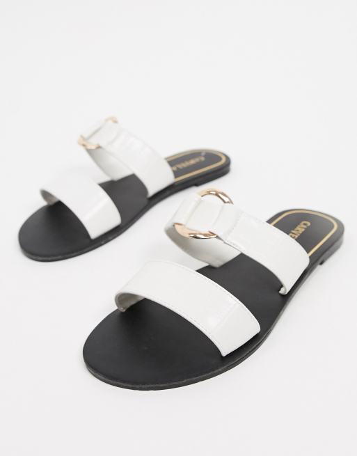 Carvela admire slip on sandals with metal trim in white croc | ASOS