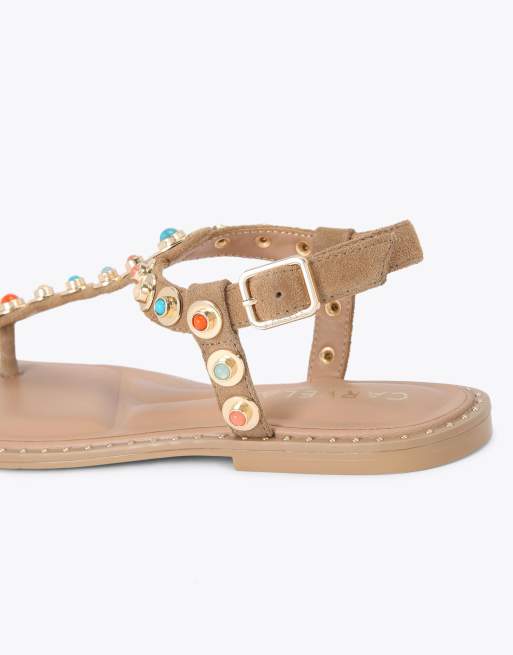 Carvela Amalfi t bar sandal flat sandals in camel, 3 of 4
