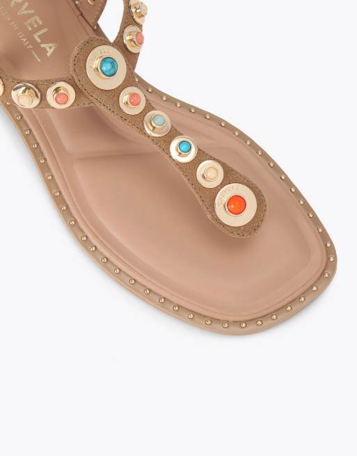 Carvela Amalfi t bar sandal flat sandals in camel, 4 of 4